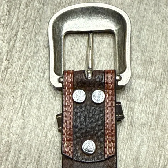 Ariat Mens Two-tone Leather Belt-A10004305 Brown Silver Buckle Size 34 NWOT - Picture 7 of 9